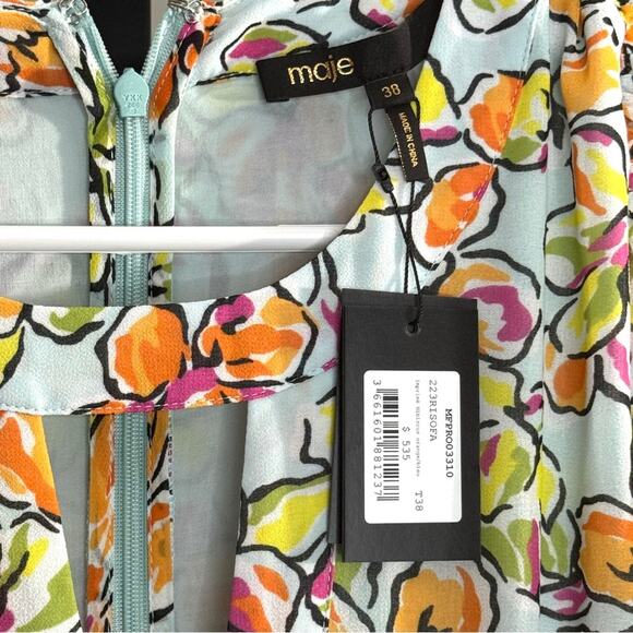 Maje Cutout Floral Georgette Midi Dress NWT Size 38 (M) & 40 (L) Designer - Picture 9 of 16